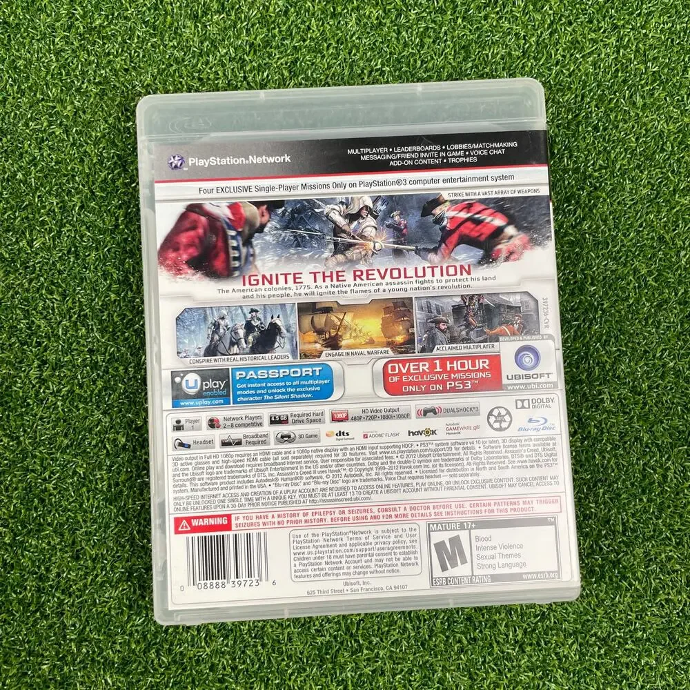 Assassin's Creed III: GameStop Edition (Sony Playstation 3 PS3, 2012) no Manual